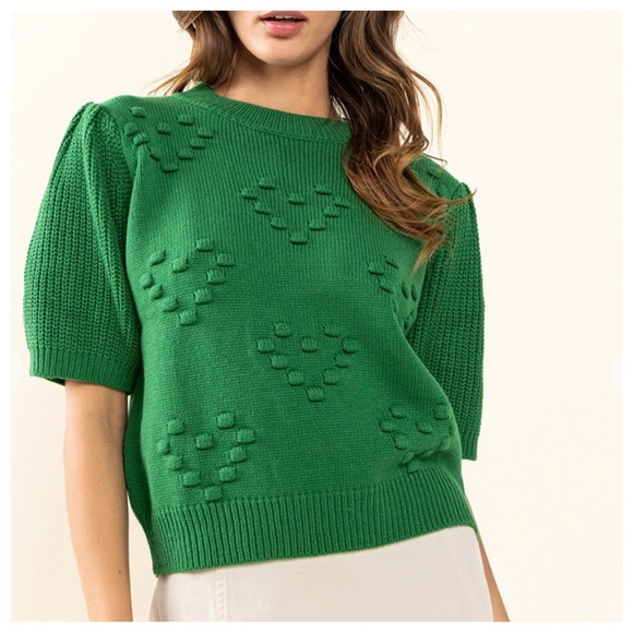 ShopEvelynne Sweaters - 21 3D Heart Textured Balloon Sleeve Knit Sweater Top